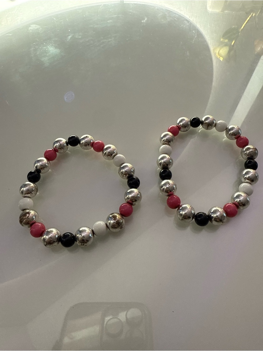 Stylish Beaded Stretch Bracelets - Silver, Pink, Black, White
